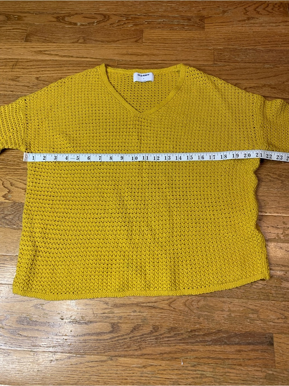 Old Navy Mustard Yellow Chunky Knit V-Neck Sweater Size M Cotton Blend - Picture 6 of 7